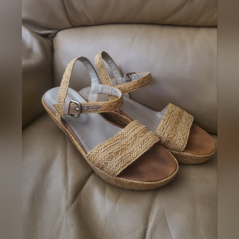 Stuart Weitzman Natural Woven Wedges Espadrilles Shoes M 10